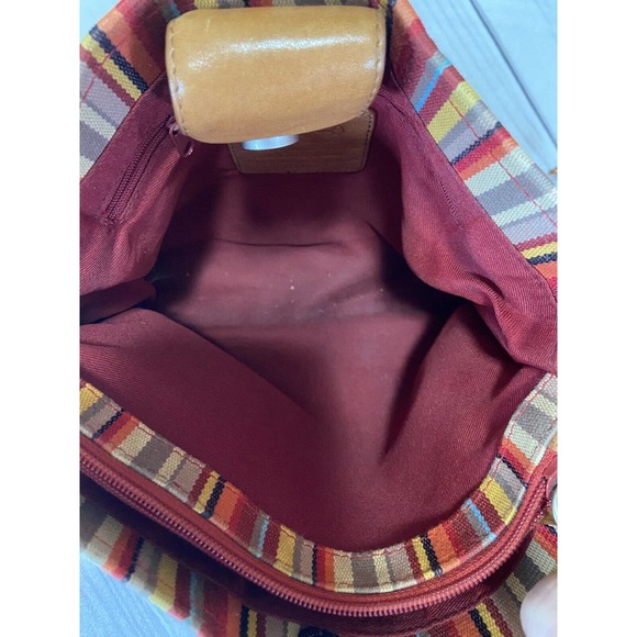 FOSSIL canvas & leather purse handbag brown orange red stripe - Picture 7 of 13